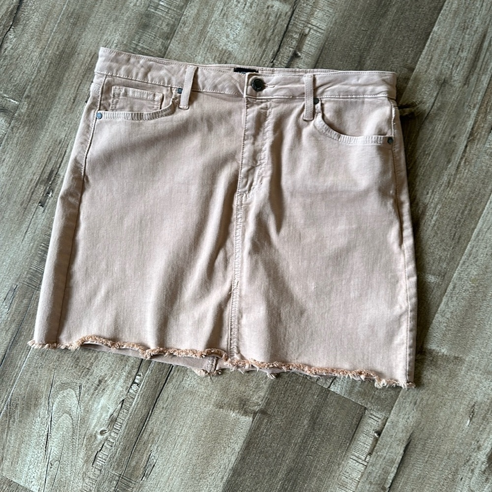 Just Black Tatiana Tan Raw Hem Mini Jean skirt Stretch Lg